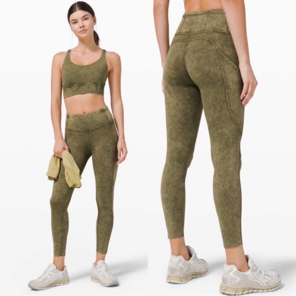 Lululemon Fast and Free Leggings Green Ice Dye Size 8 Cutoff